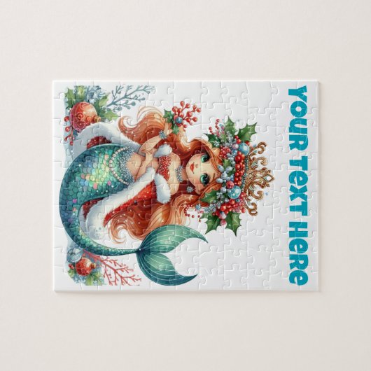 Weihnachts-Meerjungfrau-Puzzle - bearbeitbarer Tex Puzzle (Horizontal)