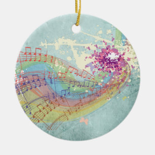 Weihnachts-Memento mit Regenbogen und Musik Keramik Ornament