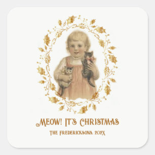 Weihnachts-Meow Vintage Quadratischer Aufkleber