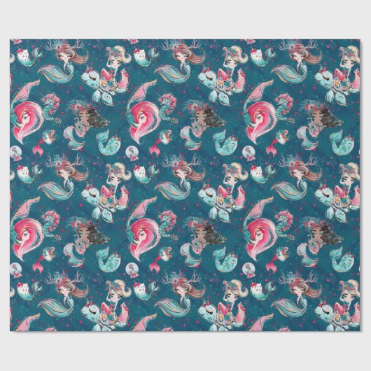 Weihnachts-Mermaid & Freunde Geschenkpapier (Flach)