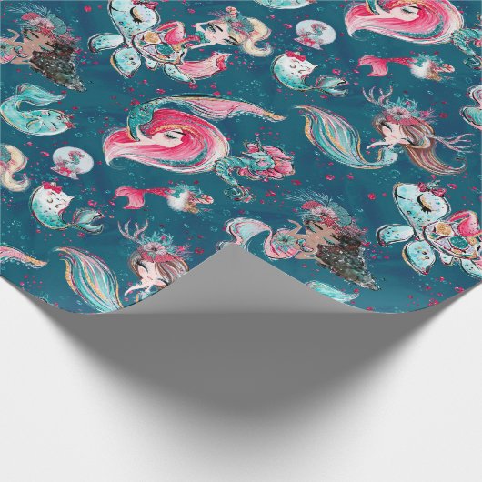 Weihnachts-Mermaid & Freunde Geschenkpapier (Ecke)