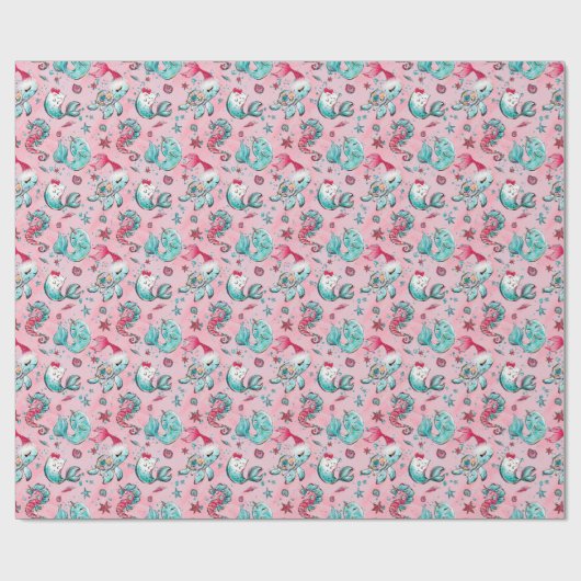 Weihnachts-Mermaid & Freunde Geschenkpapier (Flach)