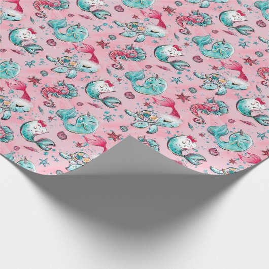 Weihnachts-Mermaid & Freunde Geschenkpapier (Ecke)