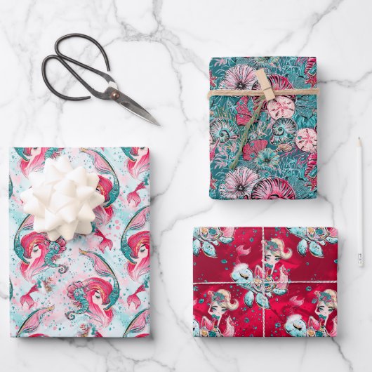 Weihnachts-Mermaid & Freunde Geschenkpapier Set (Vorderseite)