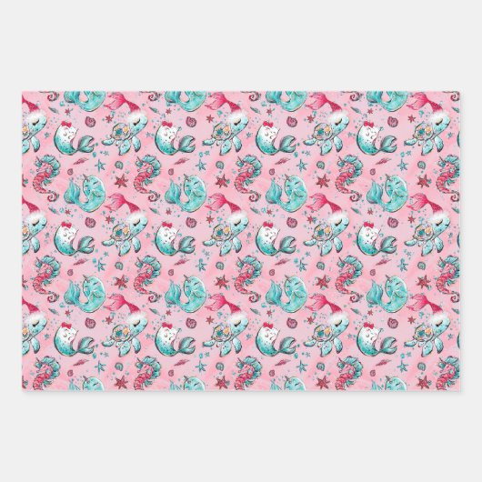 Weihnachts-Mermaid & Freunde Geschenkpapier Set (Vorderseite)