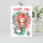 Weihnachts-Mermaid Geburtstag Danke-Karte Dankeskarte (Stehend Vorderseite)