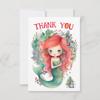 Weihnachts-Mermaid Geburtstag Danke-Karte Dankeskarte