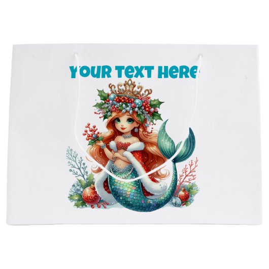Weihnachts-Mermaid-Geschenktasche - Bearbeitbarer Große Geschenktüte (Vorderseite)
