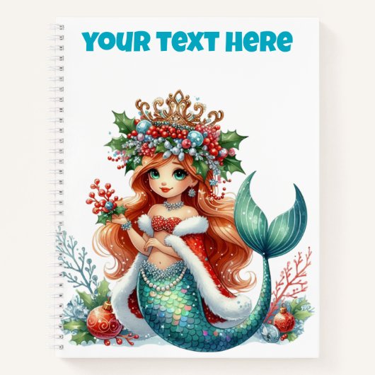 Weihnachts-Mermaid-SpiralNotebook - bearbeitbarer Notizblock (Vorderseite)