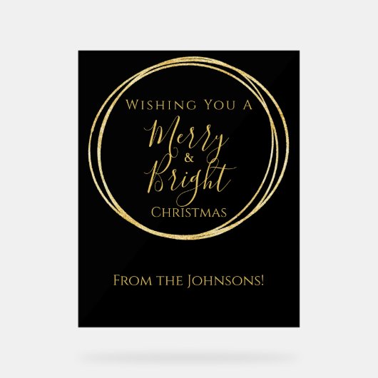 Weihnachts-Merry-Bright Black Gold Party Acrylschild (Vorderseite)