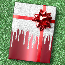 Weihnachts-Metallic Rot & Driving Silver Glitzer Geschenkpapier