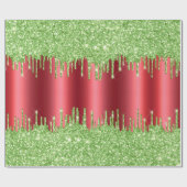 Weihnachts-Metallic Rot & Tropfgrün Glitzer Geschenkpapier (Flach)