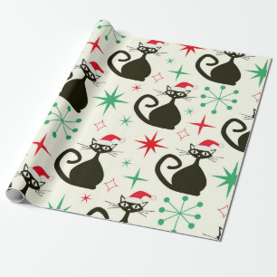 Weihnachts-Mid-Century-Retro-Atomkatzen  Geschenkpapier