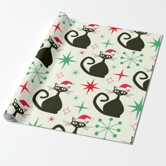 Weihnachts-Mid-Century-Retro-Atomkatzen  Geschenkpapier (Ungerollt)
