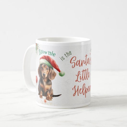 Weihnachts-Mini-Dackel Kaffeetasse (Vorderseite Links)