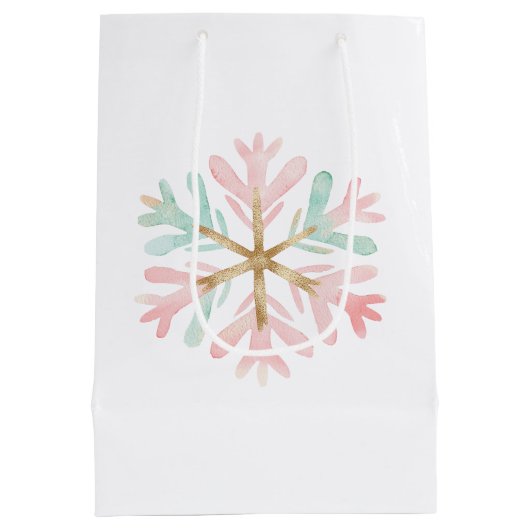 Weihnachts-Minze Rosa Schneeflocke Mittlere Geschenktüte (Rückseite)