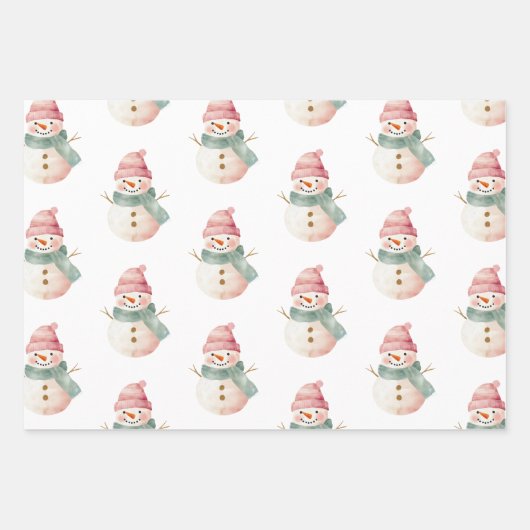 Weihnachts-Minze Rosa Schneeflocken Candy Snowman Geschenkpapier Set (Vorderseite 3)