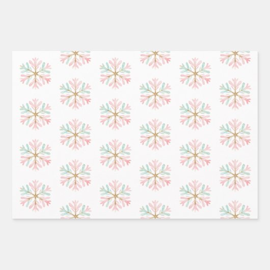 Weihnachts-Minze Rosa Schneeflocken Candy Snowman Geschenkpapier Set (Vorderseite)