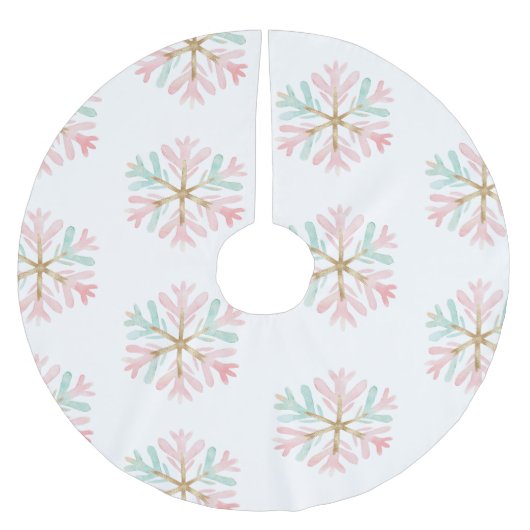 Weihnachts-Minze Schneeflocken auf Weiß Polyester Weihnachtsbaumdecke (Vorderseite)