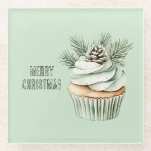 Weihnachts-Minze-Tannenzapfen-Cupcake Glasuntersetzer