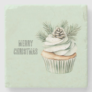 Weihnachts-Minze-Tannenzapfen-Cupcake Steinuntersetzer