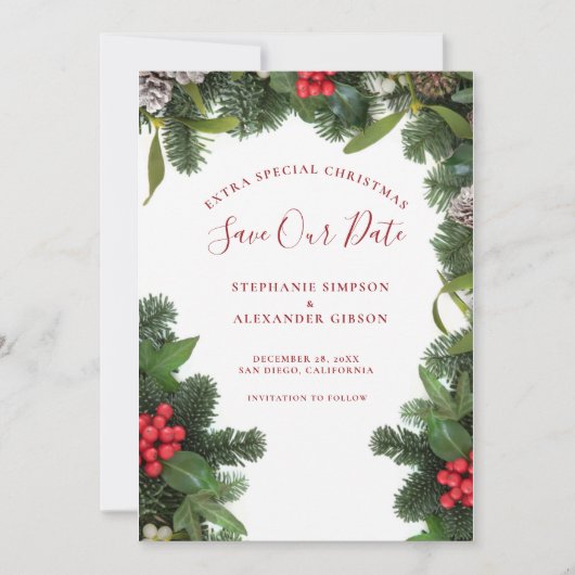 Weihnachts-Mistletoe Hochzeit Speichern Sie die Da Save The Date (Vorderseite)