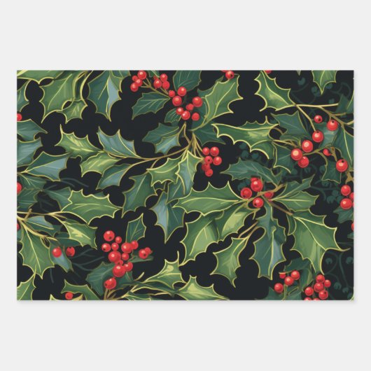 Weihnachts-Mistletoe, Holly-Blätter, Berries Geschenkpapier Set (Vorderseite)