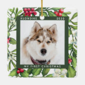 Weihnachts Mistletoe Personalisiert Hunde Hund Fot Keramikornament (Rückseite)