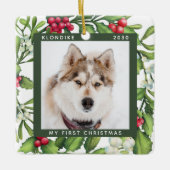 Weihnachts Mistletoe Personalisiert Hunde Hund Fot Keramikornament (Vorderseite)
