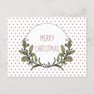 Weihnachts-Mistletoe Wreath Pink Green Holiday Feiertagspostkarte