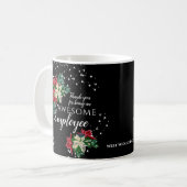 Weihnachts-Mitarbeiteraufwertung Floral Black Kaffeetasse (Vorderseite Links)