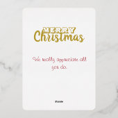Weihnachts-Mitarbeiteraufwertungsurlaub Folien Feiertagskarte (Rückseite)