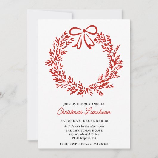 Weihnachts-Mittagessen Extravaganter Wreath-Urlaub Einladung (Vorderseite)