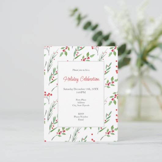 Weihnachts-Mixed Botanische Muster Einladung (Stehend Vorderseite)