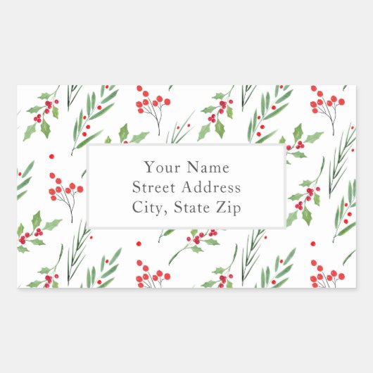 Weihnachts-Mixed Botanisches Muster-Label Rechteckiger Aufkleber (Vorderseite)