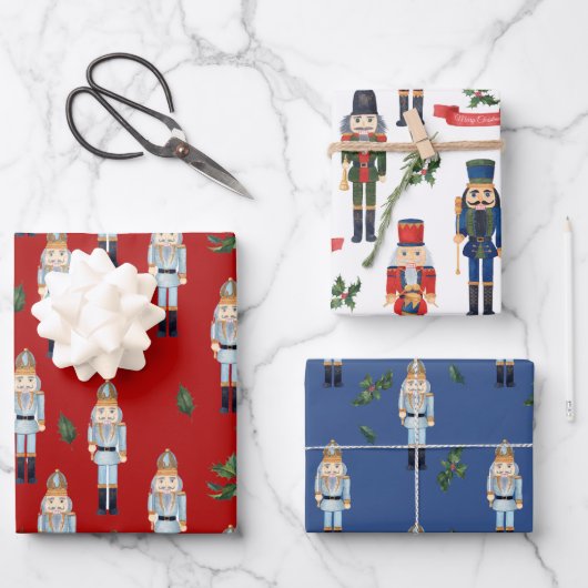 Weihnachts-Mixed-Farbe-Nutcracker Geschenkpapier Set (Vorderseite)