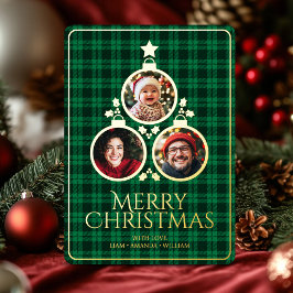 Weihnachts Modern Tartan Plaid Family Green Foto Folien Feiertagskarte