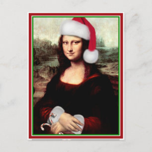 Weihnachts-Mona-Lisa mit Santa-Hut Feiertagspostkarte