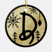 Weihnachts Monogram Letter D Black Gold Glitzer Keramik Ornament (Vorne)