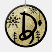 Weihnachts Monogram Letter D Black Gold Glitzer Keramik Ornament (Hinten)