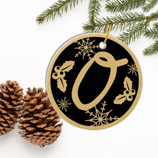 Weihnachts Monogram Letter O Gold Black Keramik Ornament