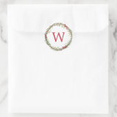 Weihnachts Monogram Winter Greenerity Wreath Berri Runder Aufkleber (Tasche)