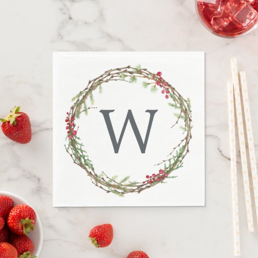 Weihnachts Monogram Winter Greenerity Wreath Berri Serviette (Beispiel)