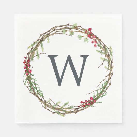 Weihnachts Monogram Winter Greenerity Wreath Berri Serviette (Vorderseite)