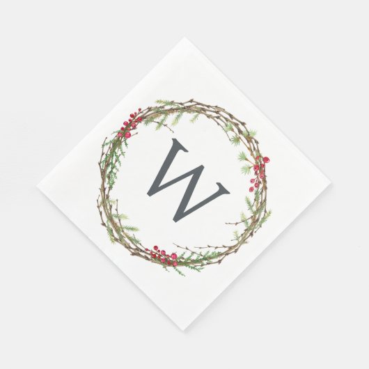 Weihnachts Monogram Winter Greenerity Wreath Berri Serviette (Ecke)