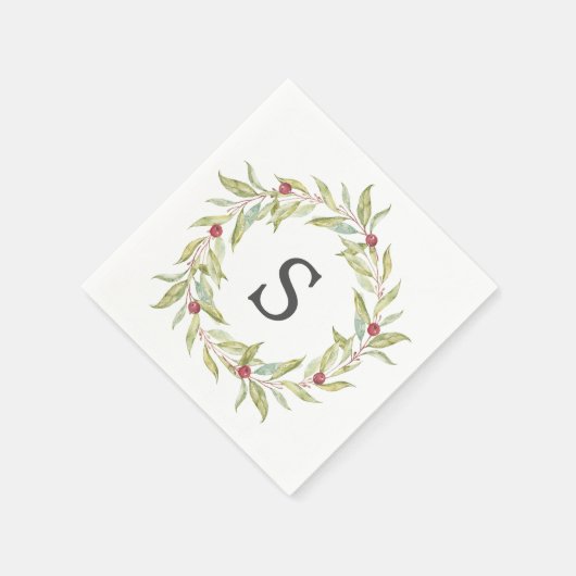 Weihnachts Monogram Winter Greenery Blätter Berrie Serviette (Ecke)