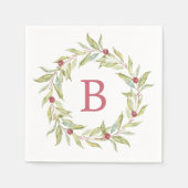 Weihnachts Monogram Winter Greenery Blätter Berrie Serviette (Vorderseite)