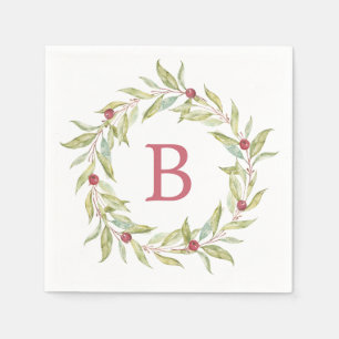 Weihnachts Monogram Winter Greenery Blätter Berrie Serviette