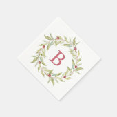 Weihnachts Monogram Winter Greenery Blätter Berrie Serviette (Ecke)
