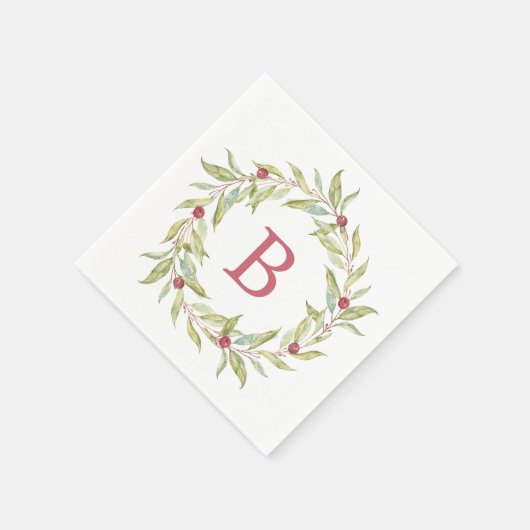 Weihnachts Monogram Winter Greenery Blätter Berrie Serviette (Ecke)